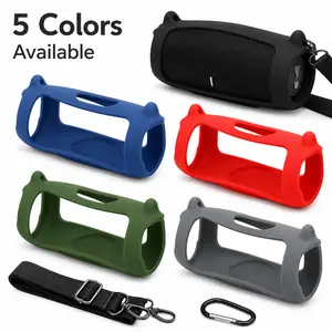 【Only Case】Silicone Protective Case for JBL Charge 5, Case Only with Shoulder Strap and Carabiner, Shockproof Anti-Slip Portable Speaker Cover Sleeve, Outdoor Travel Carrying Accessory, Speaker Not Included