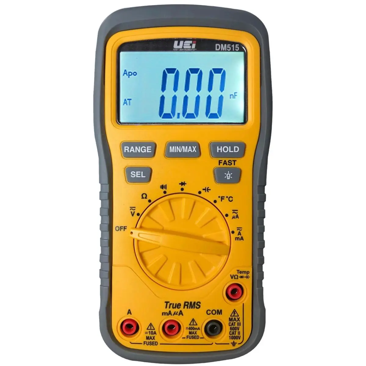 212 MAIN UEI Test Instruments DM515 Auto Ranging True RMS Digital Multimeter - 1000V Voltmeter, Voltage Tester, Temperature Function, Car Circuit Tester, Rubber Boot, IP42 Rated, Test Leads for Automotive Repair, Auto Ranging Voltmeter, Diode Test