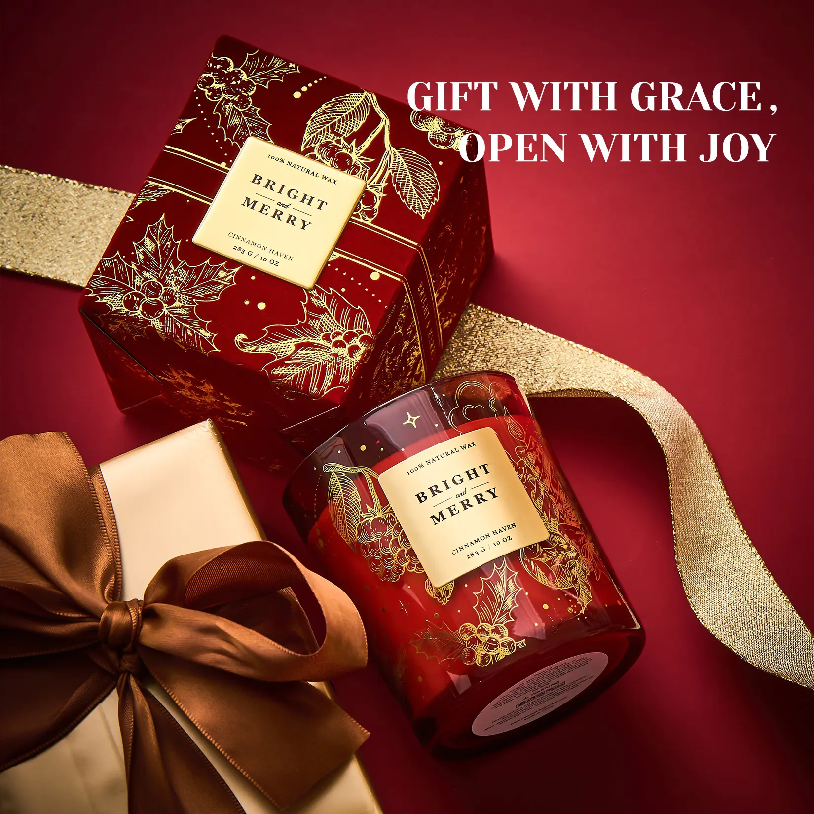 Luxury Velvet Christmas Candle  - Cinnamon Scent - Holiday Gift for Her