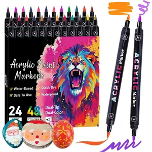 48 Colors Two-Color  Tip   Markers Pens, 24 Pack Brush tip coloring markers for adults DIY Crafts Art Supplies Stocking Stuffers for Rock, , Fabric, Glass, Christmas Gifts