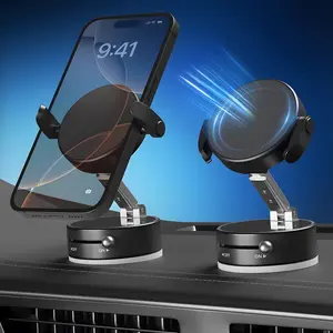 Upgraded 360° Adjustable Vacuum Magnetic Phone Holder, 2-in-1 Vacuum Suction Magnetic Phone Mount with Clamp for iPhone 17/16/15, Android phone, Foldable Phone Holder for Car/Gym/Mirror/Smooth Surface, Suitable with All Smartphones
