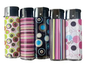 Set of 5 Mod Bubble and Stripes Colorful Polka Dot Assorted Design Pocket Lighter