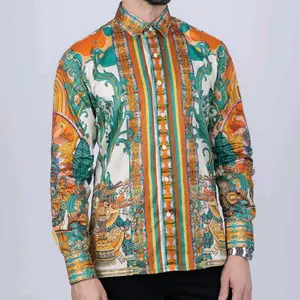 Barabas Men's Aztec Inspired Graphic Rhinestone Long Sleeve Button Up Dress Shirt with Vibrant Stripes and Detailed Patterns