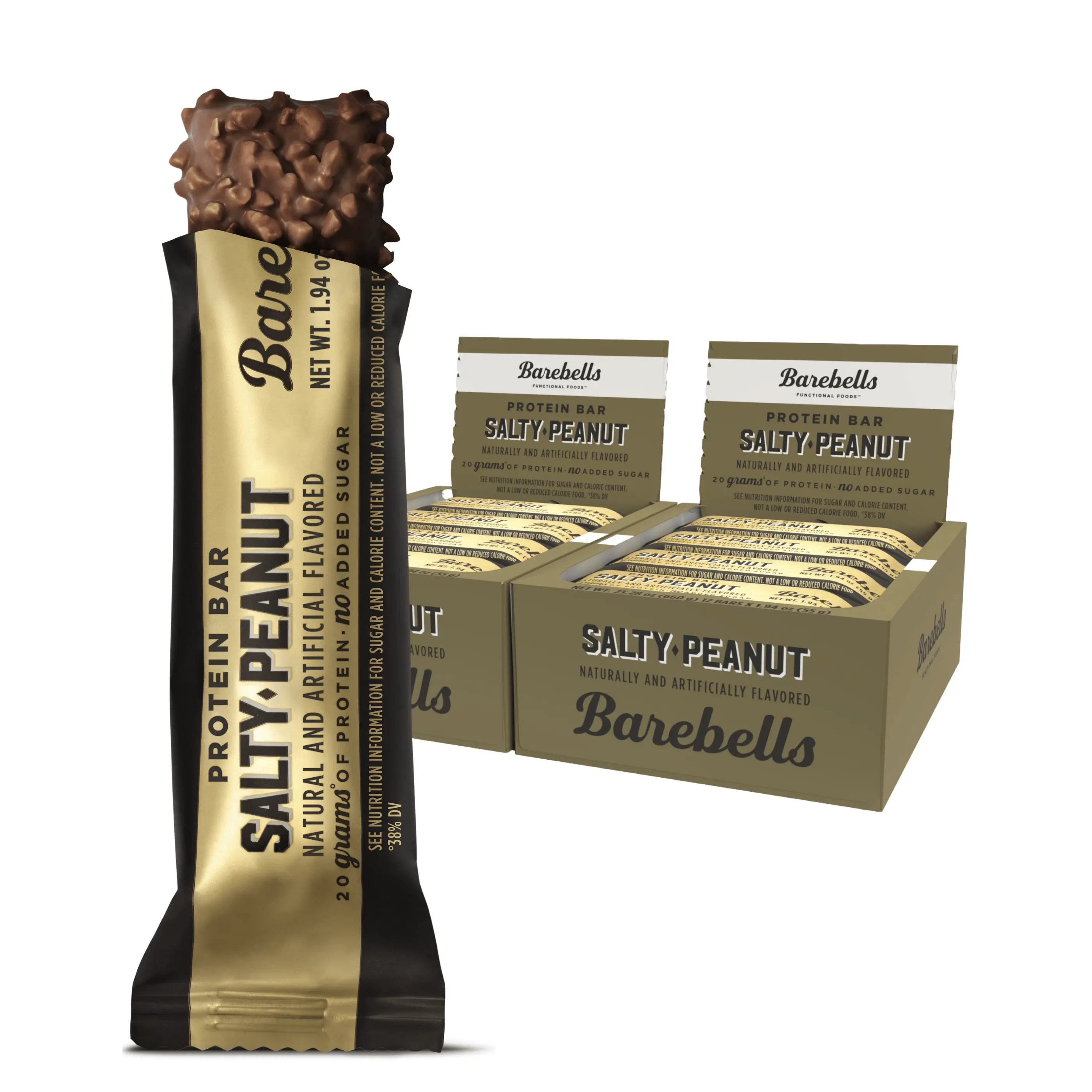 Barebells Protein Bars Salty Peanut - 12 Count, Pack of 2 - Protein Snacks with 20g of High Protein - Chocolate Protein Bar with 1g of Total Sugars - Perfect on The Go Protein Snack & Breakfast Bars.