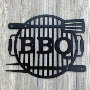 BBQ Metal Sign Cutout - BBQ Grill Powder Coated Metal Sign - Spatula and Fork Grill Decor - Patio Decor - Deck Decor
