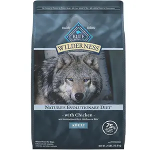 Blue Buffalo Wilderness Natural High-Protein Dry Food for Adult Dogs Chicken Recipe 24-lb Bag 75% Protein Enhanced with Vitamins Minerals and Other Nutrients Grain-Free Formula
