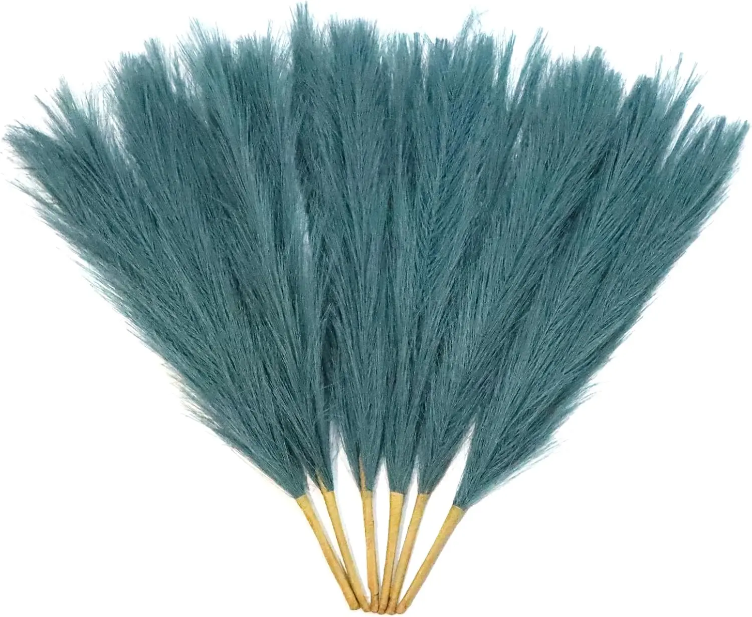 18 In Peacock Teal Blue Faux Grass Decor, 6 Stems Dried Flora, Decorative Short Arrangement with Boho Touch for Small Vase, Home Decor & Wedding Bouquet
