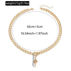 Golden Starburst Chunky Chain Necklace 42cm+5cm Vintage Cuban Link with Starburst Pendant for Music Festivals & Street Style 21g/0.74oz