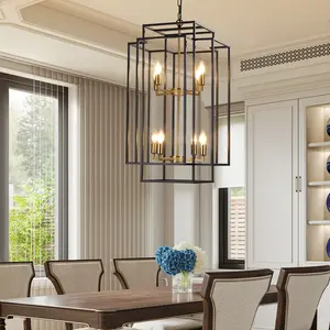 American industrial style double-layer 8-light black pendant light | Suitable for high ceilings, entryway, stairwell, living room