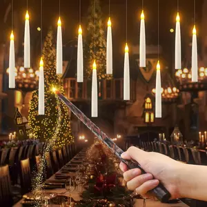 Floating Candles with Wand Remote & Timer, 12pcs Magic Hanging Candles, Battery Operated Flameless Flickering LED Warm Light Taper Candles Set for Halloween Decorations Birthday Gift