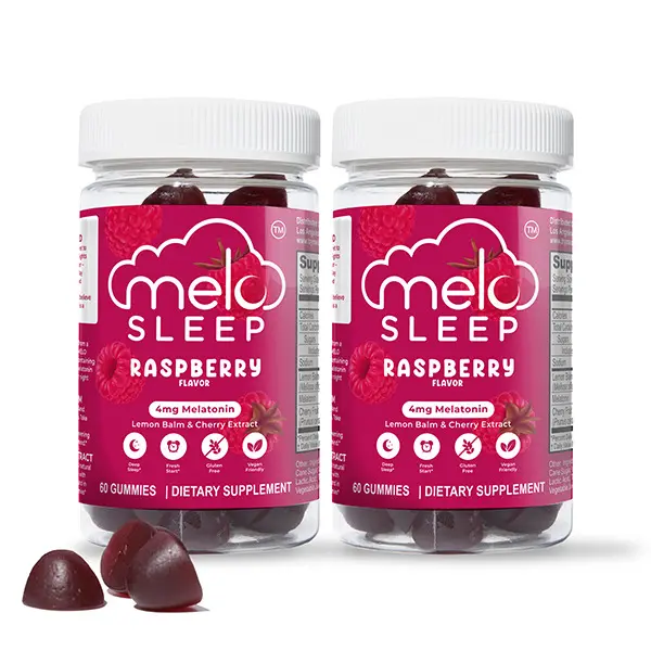 MELO Sleep - 60 Night's of Rest | 2 Bottles of Raspberry Sleep Gummies (Organic, Vegan, Gluten-free) | With Lemon Balm and Cherry Extract Healthcare Dietary