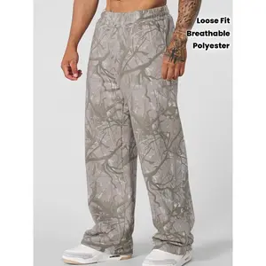 Men's Camouflage Print Athletic Joggers - Straight-Leg Loose Fit 100 Polyester Lightweight Breathable Running Gym Pants with Pockets, Hand Wash Only