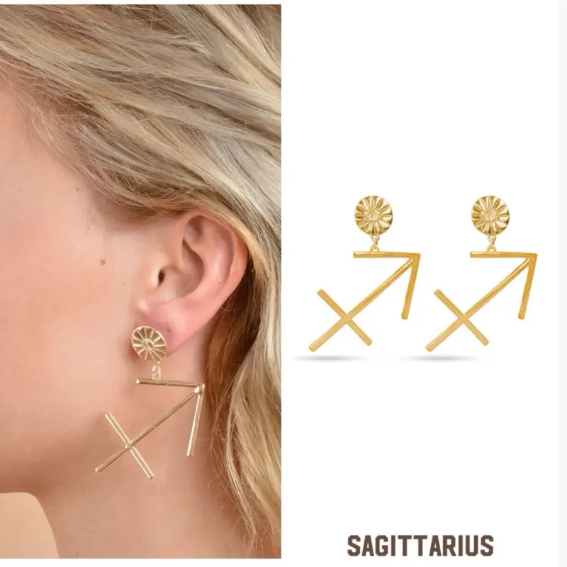 Sagittarius Earrings - Zodiac Design with Gold Finish and Unique Shape