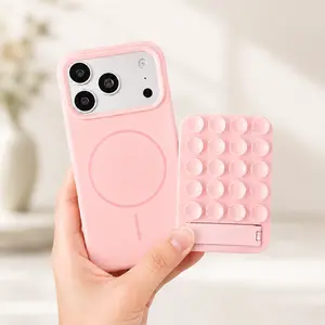 Silicone Mangetic Case for iPhone 17 16 15 14 13 Pro Max, Candy Color  Case with Kickstand, Suction Cup Soft TPU Bumper Cover Shockproof Scratch-Resistant Women Girls Phone Protective Case Cover