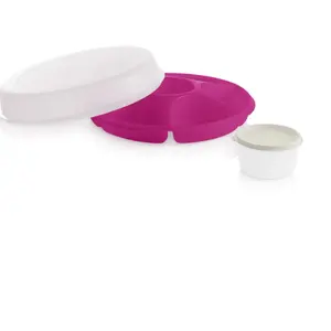 Serving Center Set - Six Compartments & Removable Bowl - Durable & Dishwasher Safe - Perfect for Indoor/Outdoor Gatherings - Blue Color - 13.5 x 3.75 Inch - Organized & Stays Fresh