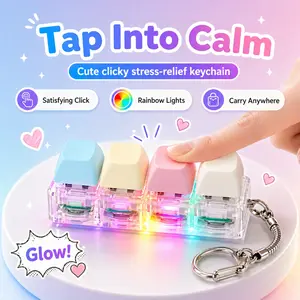 4-IN-1 Keyboard Fidget Toy for Adults Keyboard Clicker with LED Light Keychain Fidget,Sensory Toy for Boost Focus & Calm Anxiety at Work,Travel,Stress Relief Gifts