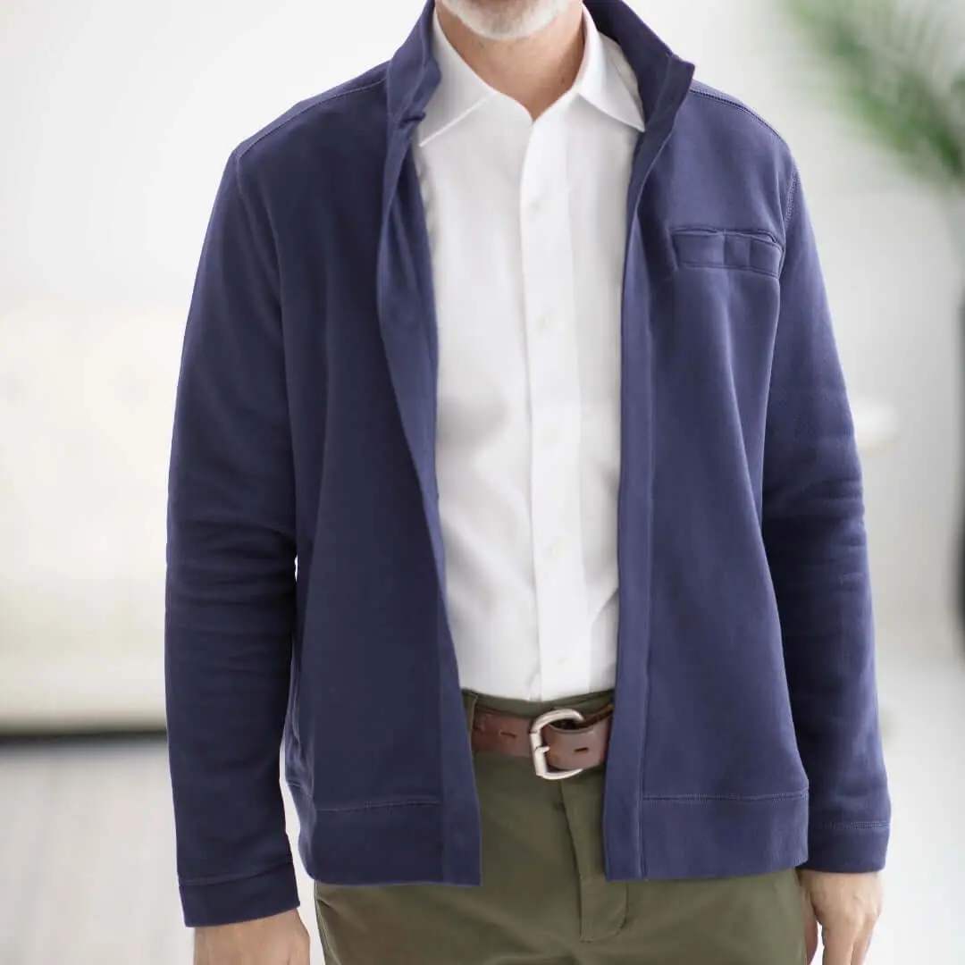 Navy Knit Fleece Long Sleeve Adaptive Jacket with Magnetic Closures