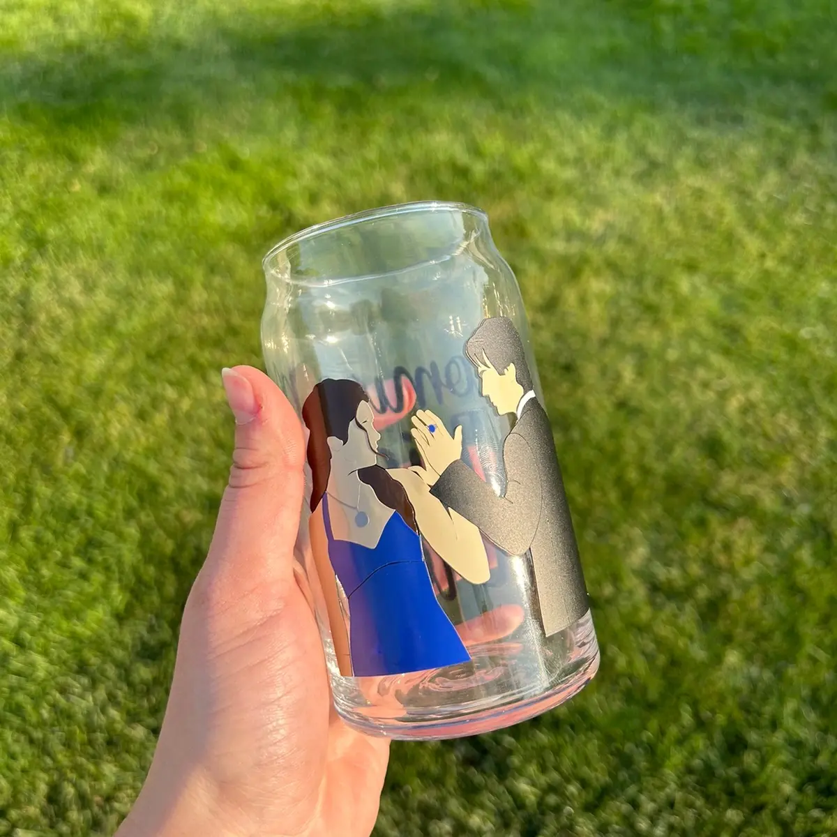 Damon and Elena Vampire 16 oz Glass Cup