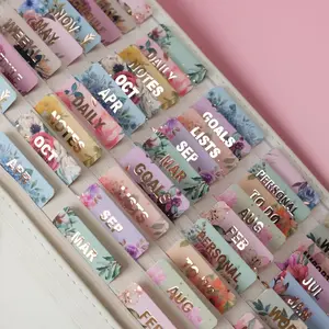 -Laminated Planner Monthly Tabs(72 Stickers in Total,24 Month,24 Subject,24 Blank) Calendar Monthly Label Stickers for Planners, Subject Label Adhesive Tabs for Folders, Pages(Floral)