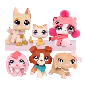 6pcs lot Mini Pet shop Shorthair Cat #2291 Bunny #557 Collie #1542 Kitten #134 Great Dane #1647 Dashchund #909Cute Dog with Bow Jacket Accessories for Mini Pet Collection Easter gift for kids