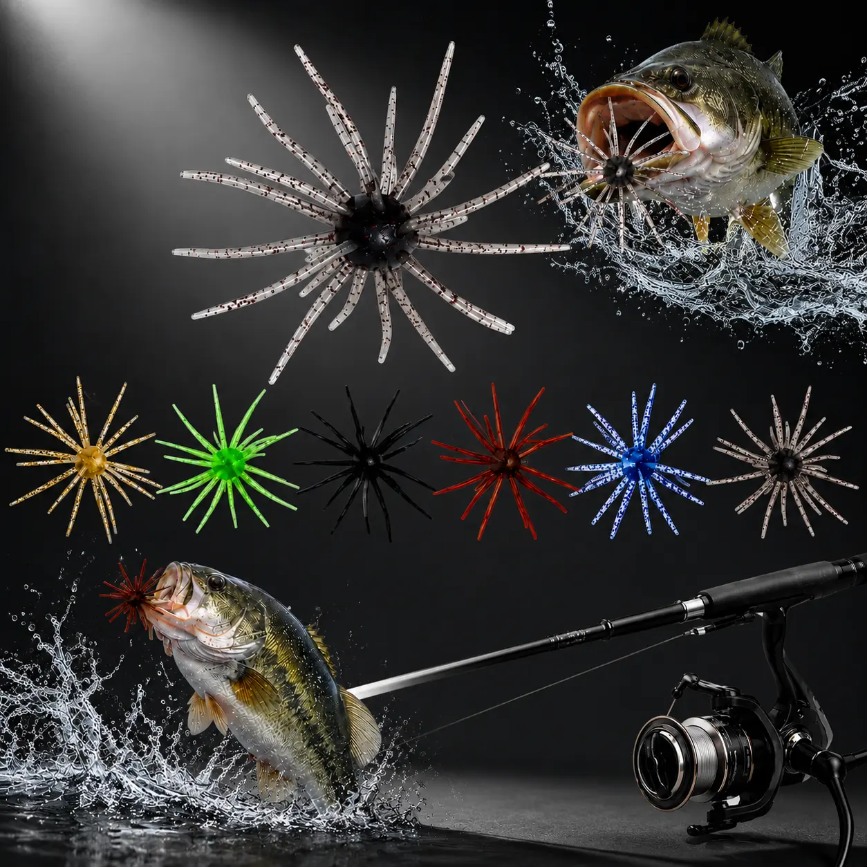 Sea Urchin Shaped Soft Bass Fishing Lures - Lifelike Silicone PVC Bait, Fishing Accessories for Drop Shot Rig Outings, Saltwater Fishing Lures, Sea Urchin Fishing Lure