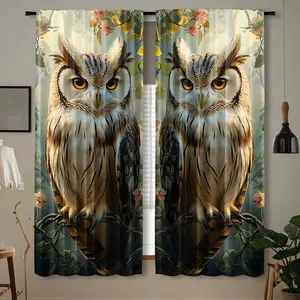 2-Piece set, modern owl print curtains, translucent rod bag design window decoration, machine washable, four-season decoration, suitable for living room, bedroom, study, kitchen, balcony, home decoration, room decoration.