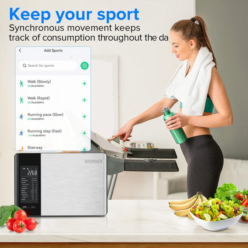 MrOwner Smart Food Kitchen Nutrition Scale with Nutritional Calculator, Free App with 19 Nutrients Tracking, Calorie, Marco, Digital Weight Grams and Ounces, Premium Stainless Steel, 22lb