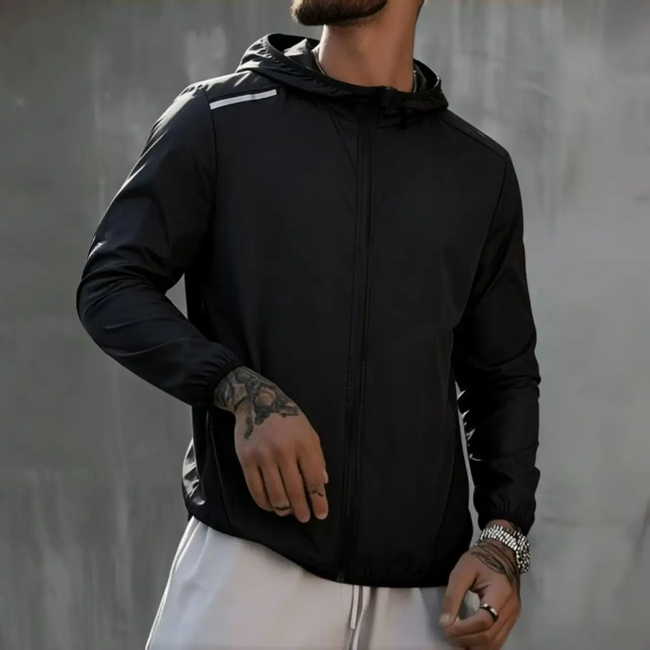Men’s Summer Outdoor Hooded Sun-Protective Jacket — Comfortable, Skin-Friendly, Soft, Black Long-Sleeve Lightweight Breathable Coat sohochic