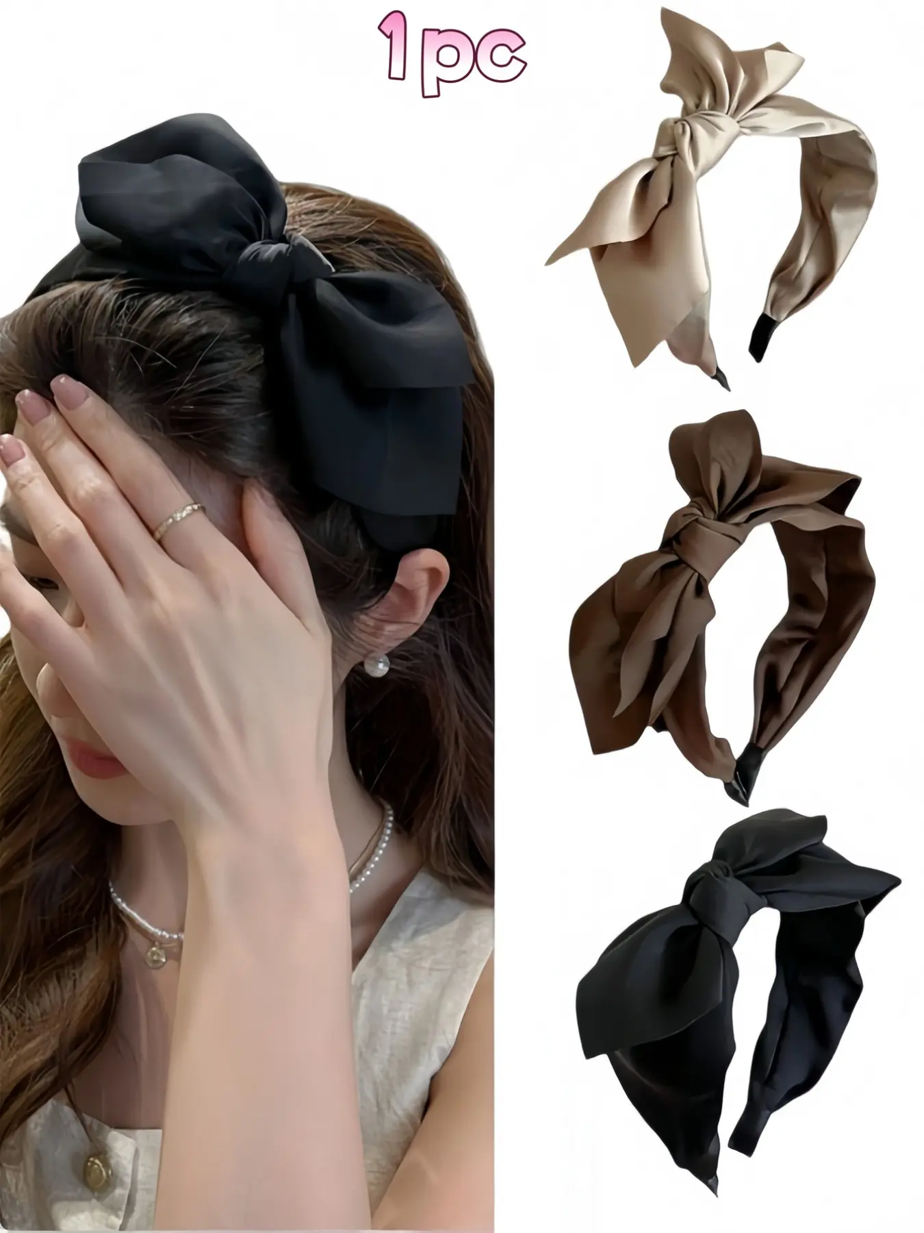 Women's Elegant Satin Puffy Bow Headband, Wide Band Design, // Colors, Perfect for Daily, Hair Bows Headbands, Stylish Hair Accessory, Fashion Headbands, Hairbands