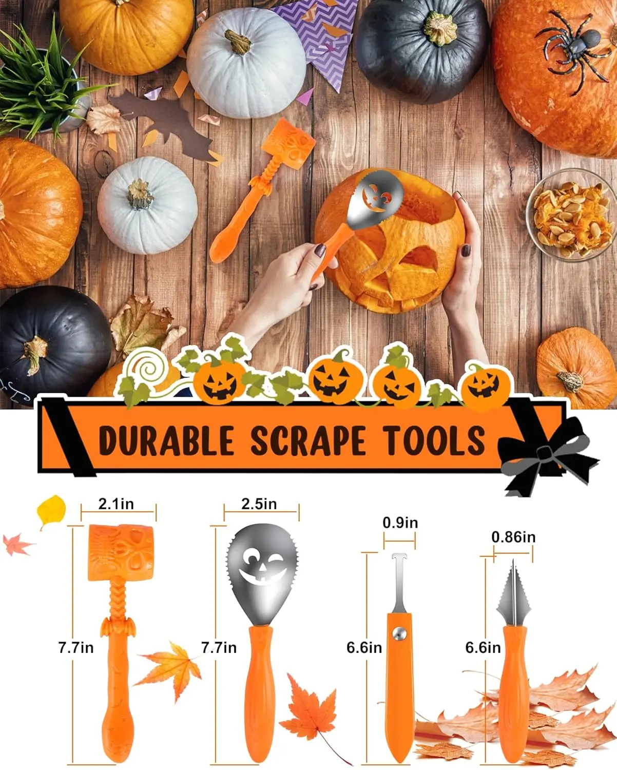 Pumpkin Carving Kit 25PCS Pumpkin Carving Tools Safe Easy for Kids Adults, DIY Stainless Steel Halloween Cookie Cutters Metal Stencils Set for Halloween Decoration
