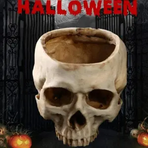 1pc,Resin Skull Planter Flower Succulents Pot Cactus Planter Pots Holder Halloween For Home Office Round Planter (Plants Not Include)