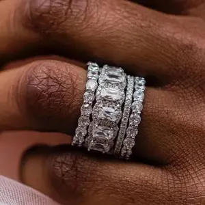 Set of 4 Exquisite Rings Featuring Shiny Zirconia, Perfect for Women at Weddings, Banquets, Or Parties. A Stunning Stacking Jewelry Gift for Valentine'S Day Or Anniversaries