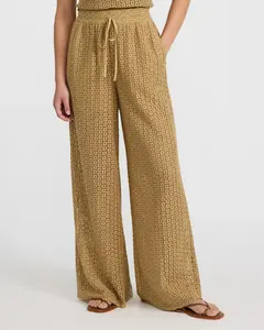 Express Crochet High Waisted Pull On Drawstring Wide Leg Pant