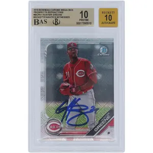 Hunter Greene Cincinnati Reds Autographed 2019 Bowman Chrome Prospects Mega Box Refractor #BCP-51 Beckett Fanatics Witnessed Authenticated 10/10 Card - 9.5,10,10,10 Subgrades - Fanatics Authentic Certified