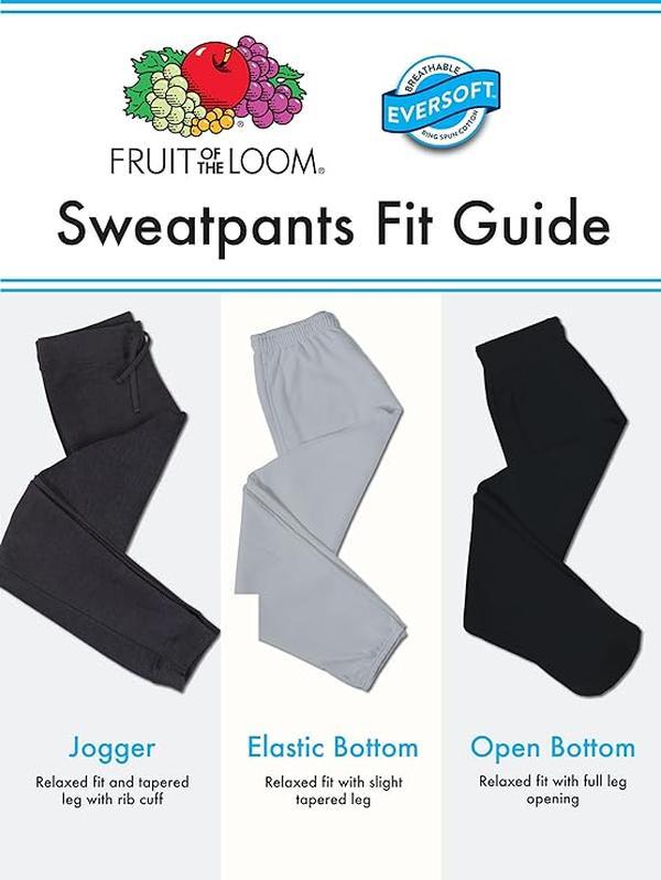 Fruit of the Loom Men's Eversoft Fleece Open Bottom Sweatpants with Pockets, Relaxed Fit, Moisture Wicking, Breathable