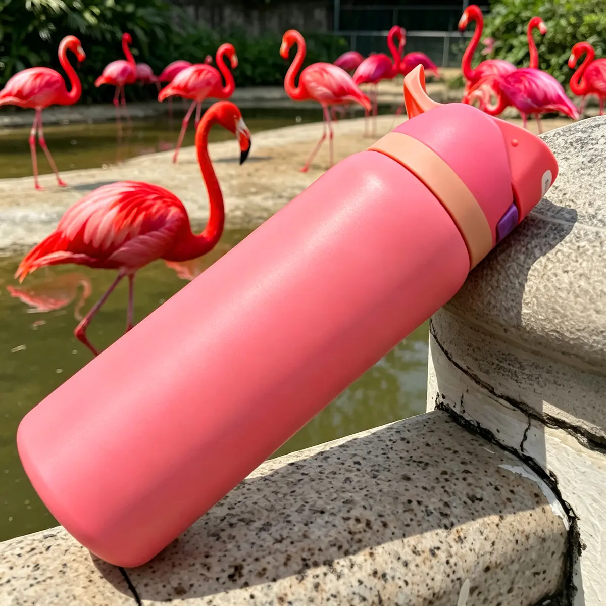 OW(Flamingo) Luxury Double Cup Vacuum Outdoor Sports Water Bottle, with a capacity of 32 ounces / 945 milliliters. A large-capacity stainless steel water bottle designed for bicycles, easy to carry, leak-proof travel cup with a snap ring Thermal Flask