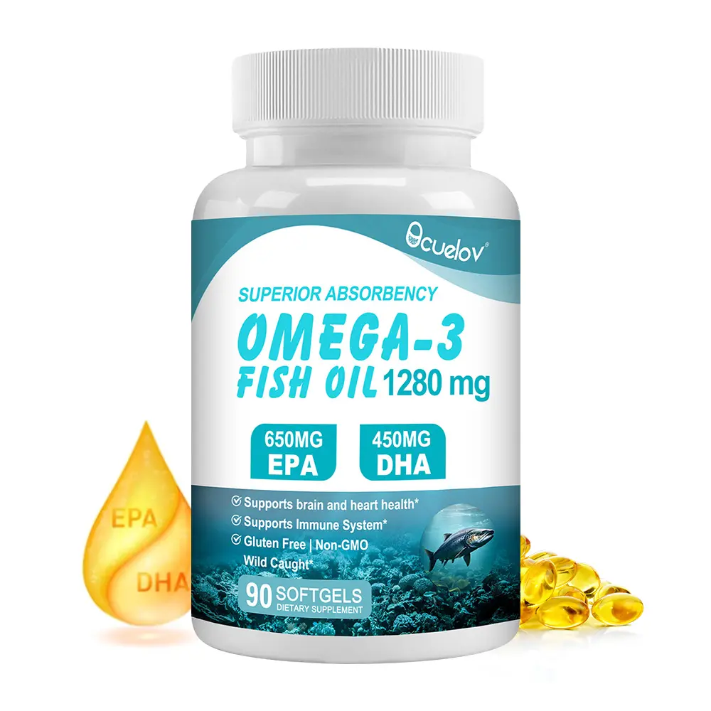 Bcuelov Omega-3 fish oil health supplement,with EPA and DHA,Support heart and brain health,90 Capsules