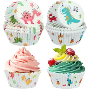 Dinosaur Cupcake Liners,100 Counts Cartoon Dinosaur Muffin Liner Standard Paper Baking Cup Cupcake Wrappers for Baby Shower Gender Reveal Jungle Animal Themed Birthday Party Candy Cake Decor