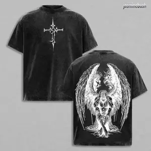 Tormented Angel T-Shirt Washed , Fallen Dark Angel Oversized Tee, Gothic Angel of Despair Shirt, Heavyweight Cotton Washed Heaven and Hell Streetwear Angel vs Demon Art Jesus Apparel Christ the Savior ED8 ORO