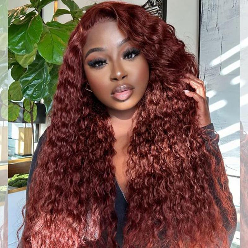 Reddish Brown Water Wave wigs 13x6 HD Transparent Lace  display picture 1