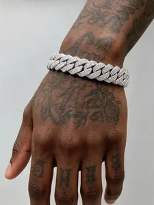 VVS Diamond Set Cuban Chain Necklace Hip-Hop Style Ice Crystal Diamond 20mm Miami Cuban Chain Necklace Shiny Hip-Hop Necklace Jewelry Street Hip-Hop Culture Accessories, Bling Necklace, Father's Day, Anniversary Gift