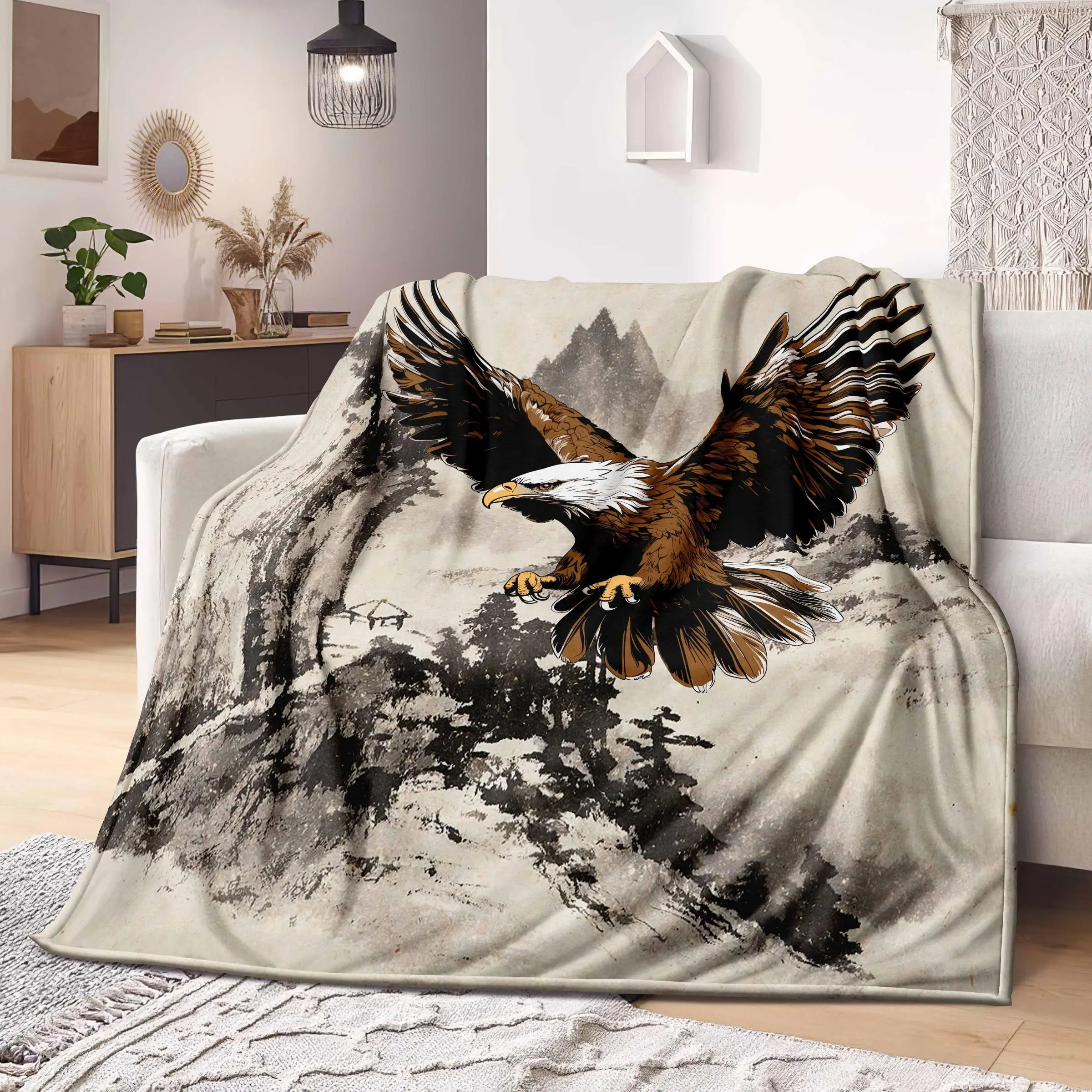 Eagle Pattern Flannel Blanket, 1 Count Soft Comfortable Throw Blanket, Cool Bedroom Bedding Blankets, Warm Napping Blanket for Home Office Travel, Lightweight Cozy Blanket, Soft Comfy Blanket