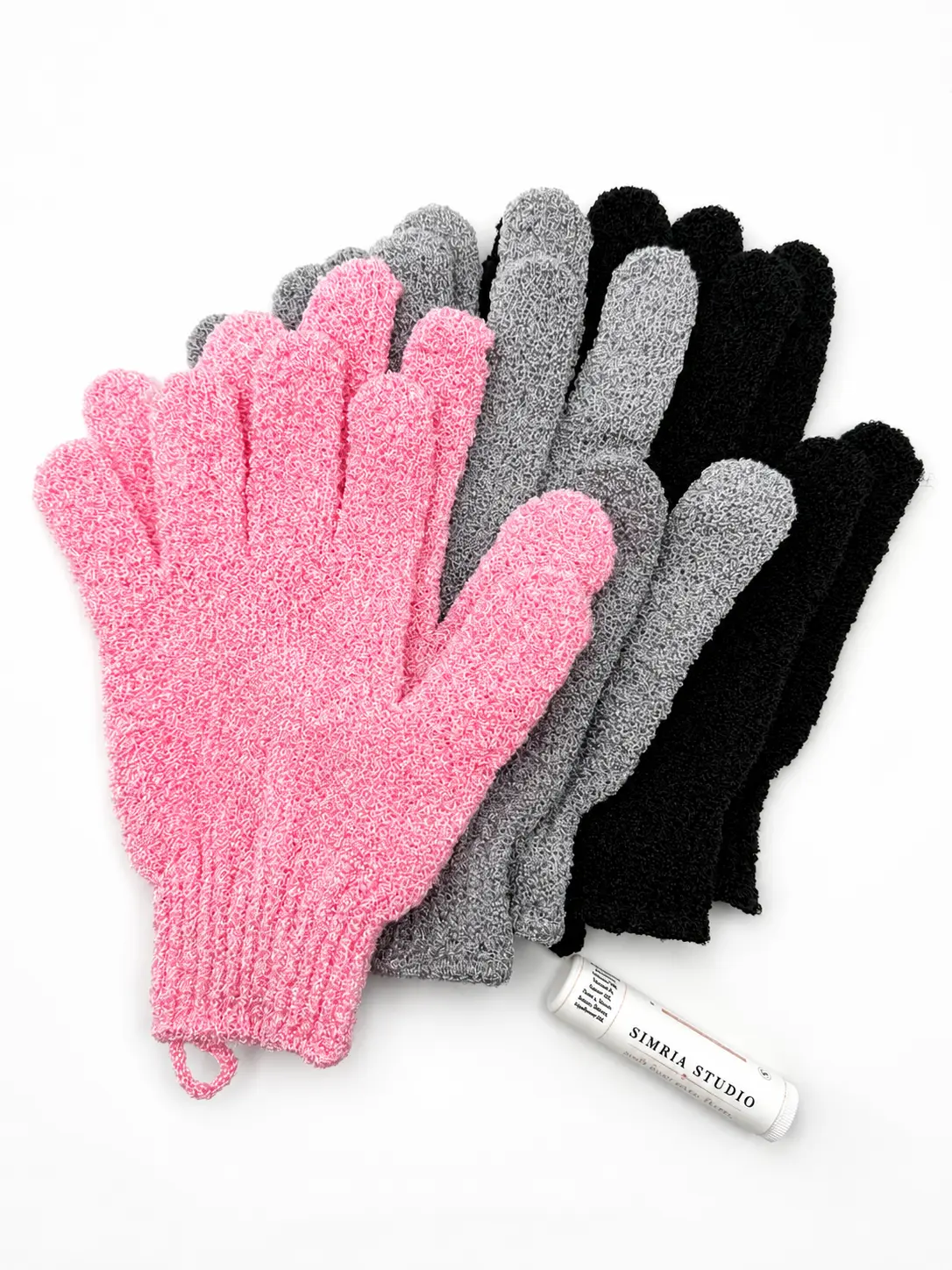 Simria Studio Exfoliating Gloves for Deep Exfoliation and Skin Smoothing, Reusable Stretchy Bath Mitt for Body, Arms, & Legs, Exfoliating Glove, Hanging Loop, Stretchy Grip, Adult, Waterproof, Accessories, Hand, Shower, Body Care, Lightweight, Back, Non-S