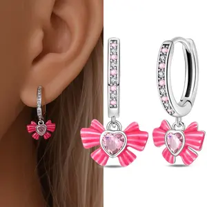 925 Sterling Silver Sweet Bow Drop Earrings For Women Girls Jewellry Gift