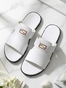 Men's Summer Leather Sandals, Classic Slip-Ons, Comfortable Thick Sole Beach Shoes, Outdoor Wear, Versatile One-Strap Design