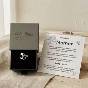 Mama Heart Ring Stainless Steel Waterproof Tarnish-Free Sentimental Gift for Mom Message Card