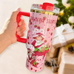Strawberry Shortcake 40 oz Cup, Birthday Gift for Him or Her , White Handle