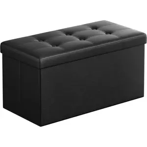 Folding Storage Ottoman Bench 30 Inch – Storage Seat Footrest Stool with Lid, Black