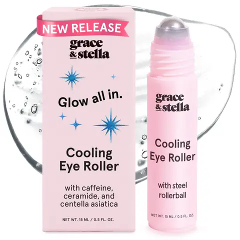 Cooling Eye Roller – Eye Brightening Serum with Caffeine & Ceramides for Dark Circles, Puffy Eyes & Hydration | Refreshing Eye Treatment for Eye Bags, Tired Eyes & Smooth Skin by grace & stella