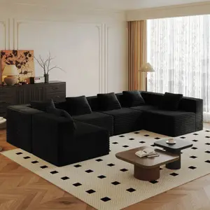 Aobtkel Modular Sectional Couches for Living Room, Deep Seat Compression Sofa with High Density Memory Foam, Boneless Upholstered Couches (No Assembly Required), Boneless Couches